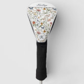 Bevallige Wilde Bloemen Vlinders Naam Monogram Golfheadcover (Voorkant)