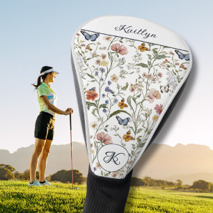 Bevallige Wilde Bloemen Vlinders Naam Monogram Golfheadcover
