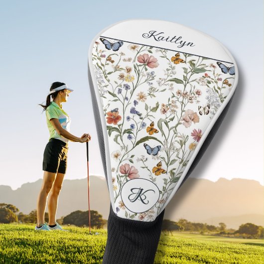 Bevallige Wilde Bloemen Vlinders Naam Monogram Golfheadcover