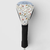 Bevallige Wilde Bloemen Vlinders Naam Monogram Golfheadcover (Voorkant)