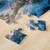 Bevallige winterwoning met feestelijke lichten legpuzzel (Zijkant)