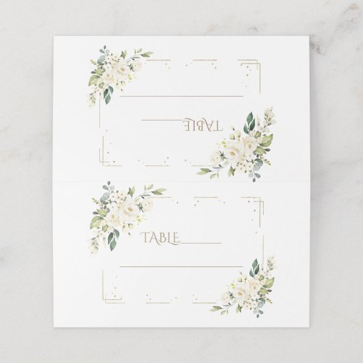 Bevallige Witte Bloemen Gouden Doop Tafelnummer Plaatskaartje (Buitenkant ongevouwen)