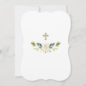 Bevallige Witte Bloemen Gouden Kruis Kader Doop Kaart (Achterkant)