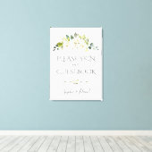 Bevallige witte crème bloemengastboekbord canvas afdruk (Insitu (Houten vloer))