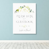 Bevallige witte crèmekleurige bloemengastboekbord canvas afdruk (Insitu (Houten vloer))