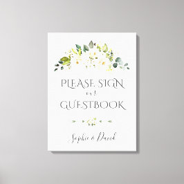 Bevallige witte crèmekleurige bloemengastboekbord canvas afdruk