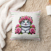 Bevallige Witte Kat met Bloemenkroon Kussen (Deken)
