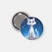Bevallige witte kat met grote blauwe ogen magneet (Voorkant / Achterkant)