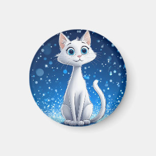 Bevallige witte kat met grote blauwe ogen magneet