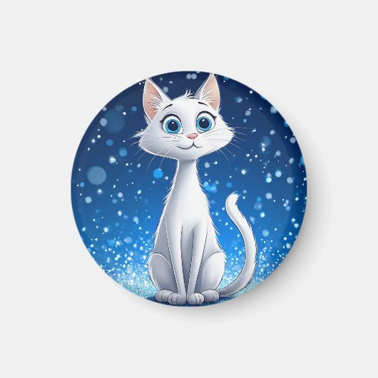 Bevallige witte kat met grote blauwe ogen magneet (Voorkant)