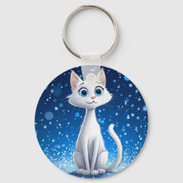 Bevallige Witte Kat met Grote Blauwe Ogen Sleutelhanger
