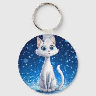 Bevallige Witte Kat met Grote Blauwe Ogen Sleutelhanger