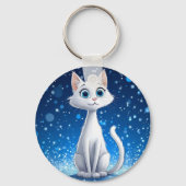 Bevallige Witte Kat met Grote Blauwe Ogen Sleutelhanger (Achterkant)