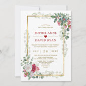 Bevallige witte rode bloem goud Kerst Huwelijk  Kaart (Voorkant)