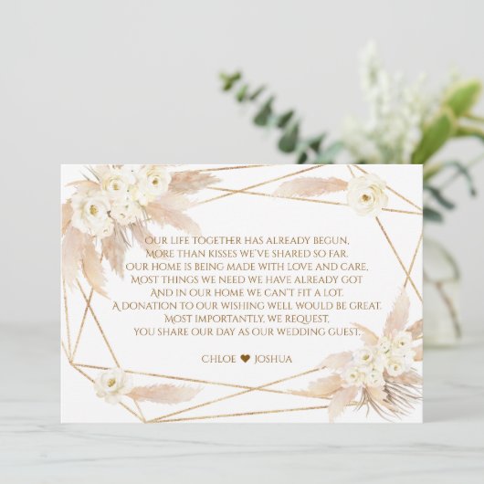 Bevallige Witte Rozen Pampas Gras Gouden Bruiloft Save The Date (Staand voorkant)