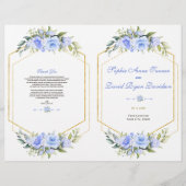 Bevalligend Blauw Bloemmotief Gouden Lijst Bruilof Flyer (Voorkant)
