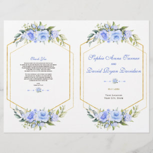 Bevalligend Blauw Bloemmotief Gouden Lijst Bruilof Flyer