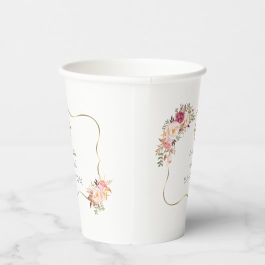 Bevalligende Gouden Frame Blush Roze Bloem Doop  Papieren Bekers (Rechts)