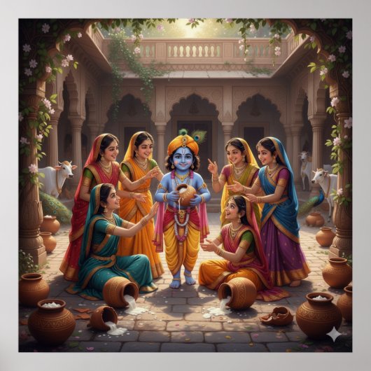 Bevalligende heldere Bala Krishna met Gopis Poster (Voorkant)