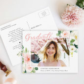 Bevalligende Roze Bloemen Afstudeeraankondiging Briefkaart