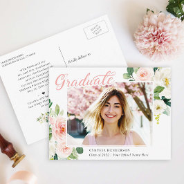 Bevalligende Roze Bloemen Afstudeeraankondiging Briefkaart