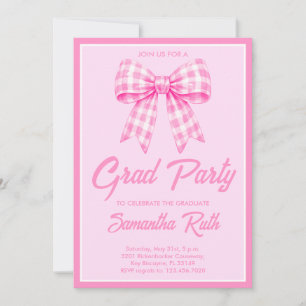Bevalligende Roze Gingham Strik Afstudeerfeest Kaart