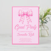 Bevalligende Roze Gingham Strik Afstudeerfeest Kaart (Staand voorkant)