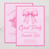 Bevalligende Roze Gingham Strik Afstudeerfeest Kaart (Voorkant / Achterkant)