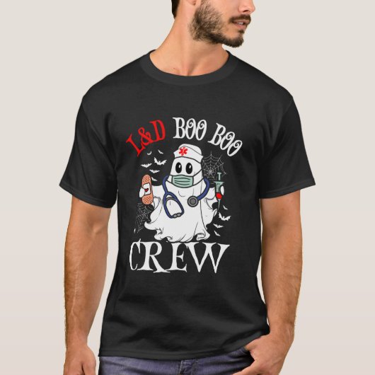 Bevalling Nurse Boo Crew Grappige Halloween Ghost T-shirt (Voorkant)