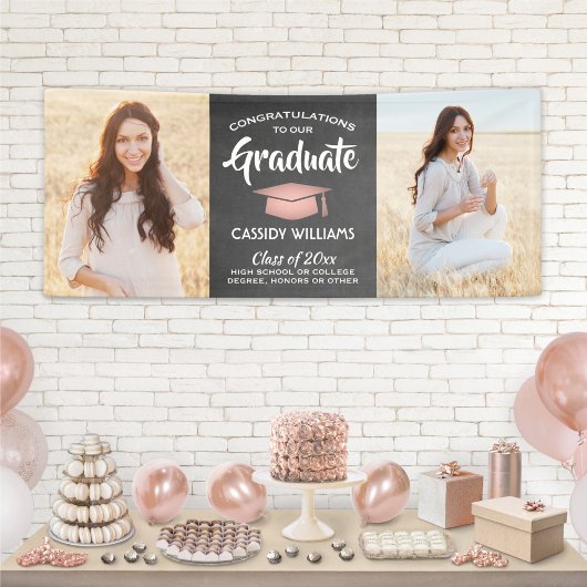 Bevat 2 Photo Chalkboard Pink Black Afstuderen Spandoek