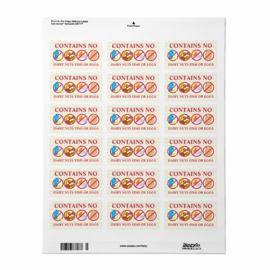 Bevat geen melkkostuum vis of eieren alert Sticker (Full Sheet)