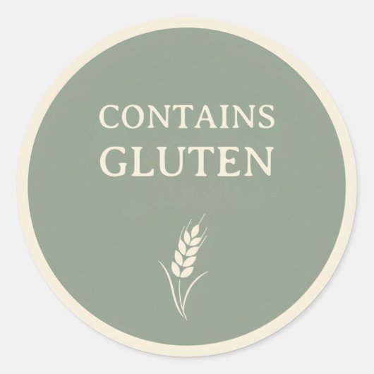 Bevat Gluten – Rond Café-etiket in saliegroen Ronde Sticker (Voorkant)