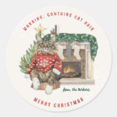 Bevat Kattenhaar Grappig Kerst Persoonlijk Ronde Sticker (Voorkant)