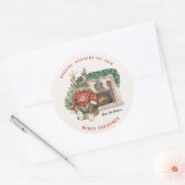 Bevat Kattenhaar Grappig Kerst Persoonlijk Ronde Sticker (Envelop)