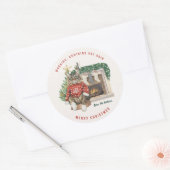 Bevat kattenhaar grappig kerstfeest gepersonalisee ronde sticker (Envelop)