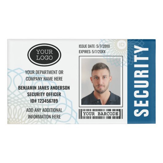 Beveiliging ID Fotonaam Logo Blauw Label Badge (Voorkant)