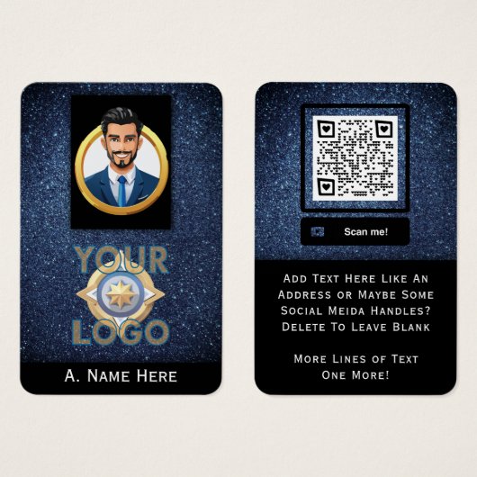 Beveiliging Wetshandhaving Tech Pro's Blue Glitter Visitekaartje (Voorkant /achterkant)