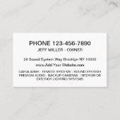 Beveiligings- en geluidssystemen voor auto's visitekaartje (Achterkant)