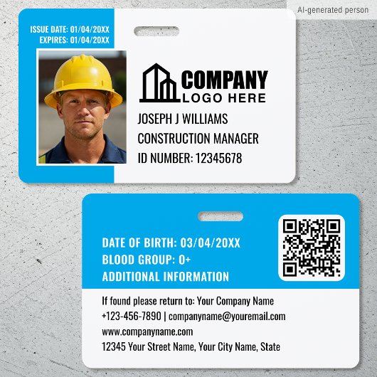 Beveiligings-ID-fotologo QR-code blauw werknemer Badge