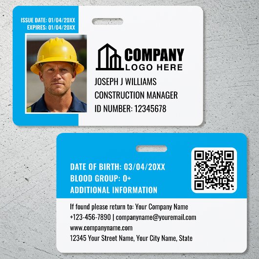 Beveiligings-ID-fotologo QR-code blauw werknemer Badge