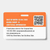 Beveiligings-ID-fotologo QR-code oranje werknemer Badge (Achterkant)