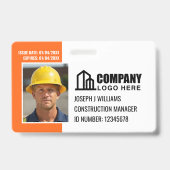 Beveiligings-ID-fotologo QR-code oranje werknemer Badge (Voorzijde)