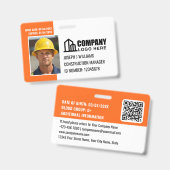 Beveiligings-ID-fotologo QR-code oranje werknemer Badge (Voor- en achterkant)