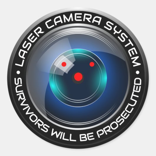 Beveiligingscamera Laser Systeem Surveillance Humo Ronde Sticker (Voorkant)