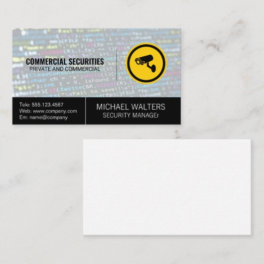 Beveiligingscamera Logo | Codeerachtergrond Visitekaartje (Voorkant / Achterkant)
