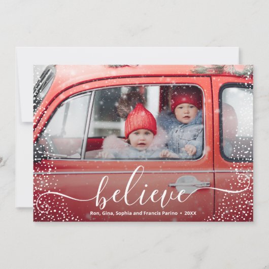 BEVEL Script Snowflake Photo Feestdagenkaart (Voorkant)