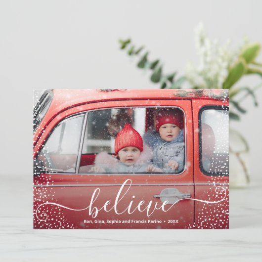 BEVEL Script Snowflake Photo Feestdagenkaart (Staand voorkant)