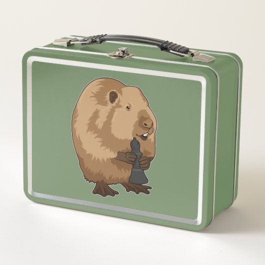 Bever aan het schaken met schaakstuk loper (Voorkant)