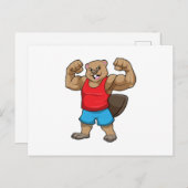 Bever als bodybuilder met grote bovenarmen briefkaart (Voorkant / Achterkant)