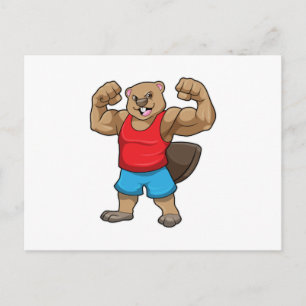 Bever als bodybuilder met grote bovenarmen briefkaart